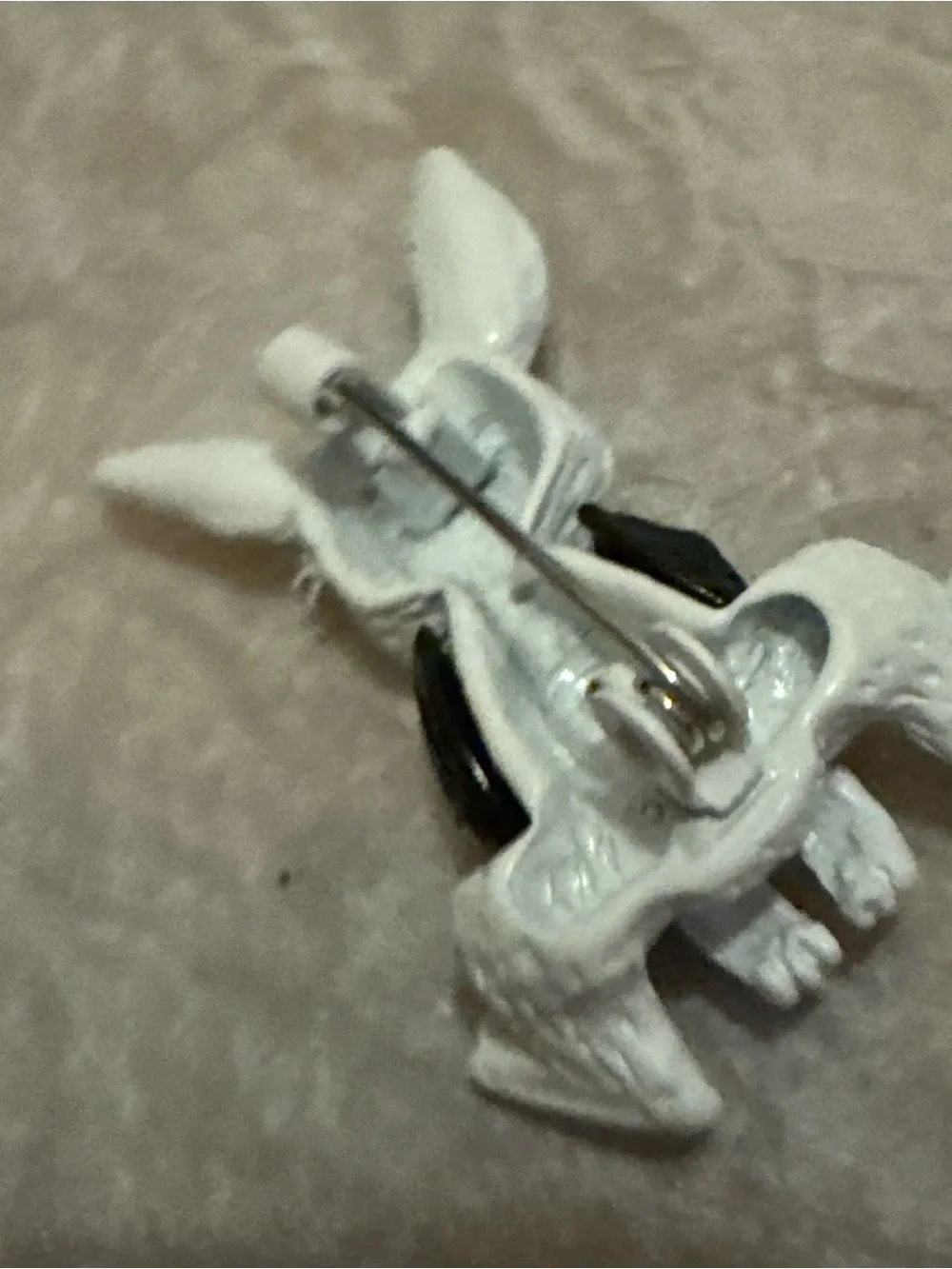 Vintage White and Black Small Rabbit Pet Figure Brooch - Unbranded